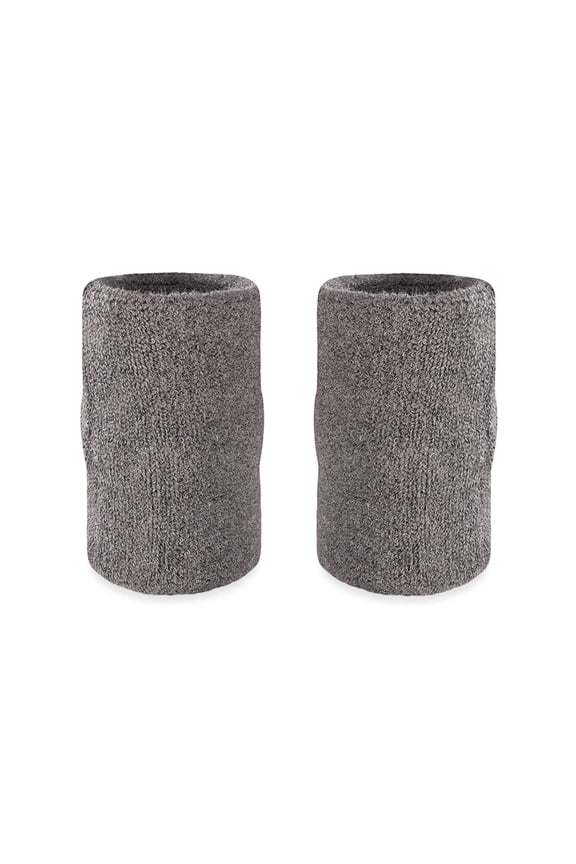 6" Solid Color Cotton-Blend Doublewide Wrist or Arm Sweatbands Pair, Gray