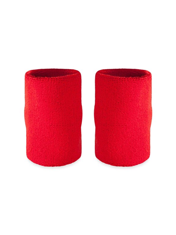 6" Solid Color Cotton-Blend Doublewide Wrist or Arm Sweatbands Pair, Red