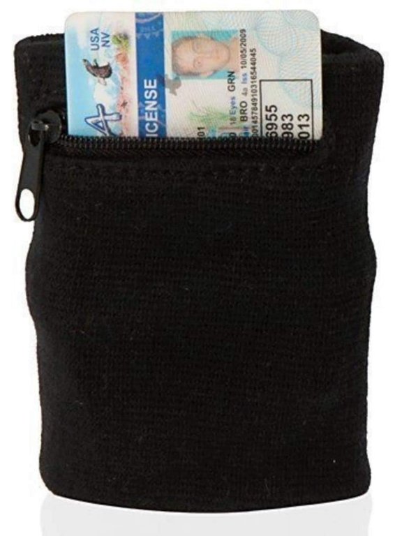 Adult Solid Color Cotton-Blend Zipper Pouch Wristband, Black
