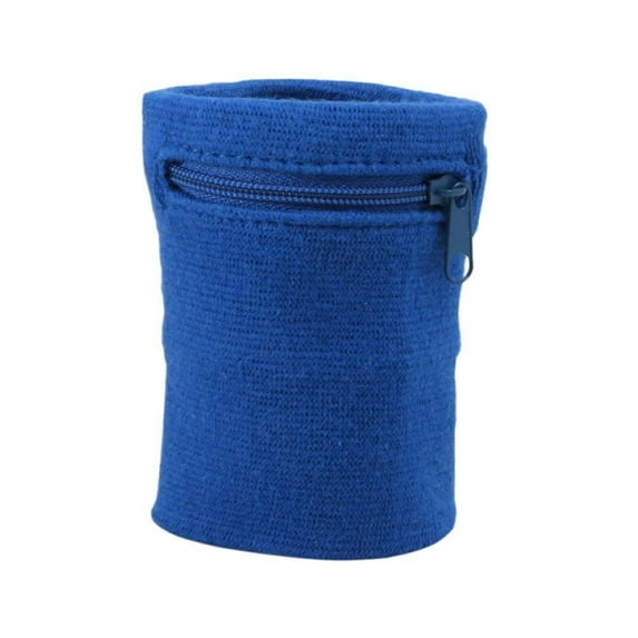 Suddora Adult Solid Color Cotton-Blend Zipper Pouch Wristband, Blue