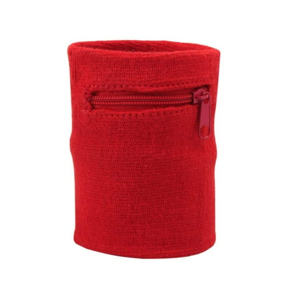 Suddora Adult Solid Color Cotton-Blend Zipper Pouch Wristband, Red