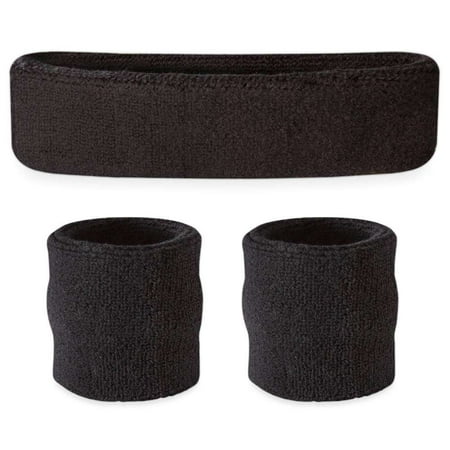 Suddora Black Headband/Wristband Set - Sports Sweatbands for Head and Wrist