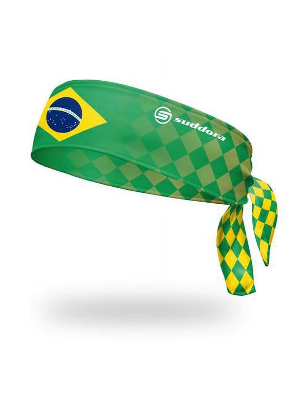 Brazil Flag Ninja Style Tie Headband Sweatband, Green