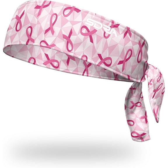 Suddora Breast Cancer Awareness Ribbon Ninja Style Tie Headband Sweatband, Pink