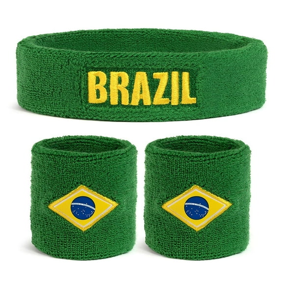 Suddora Cotton Terry Cloth Sweatband Set with 1 Headband and 2 Wristbands, Brazil