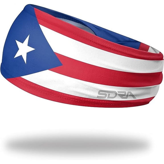 Suddora Country Flag Headbands, Puerto Rico National Flag, Tapered Style Boho Headbands for National Sports Events, Non-Slip Fabric Sweatband for Soccer, Tennis, Workout, Costume