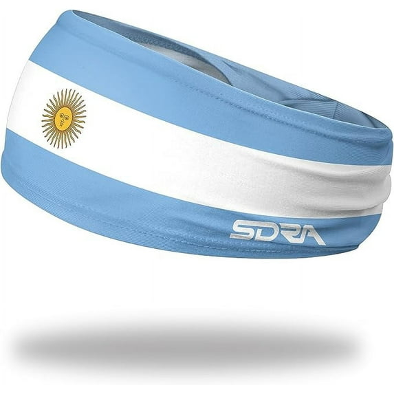 Suddora Country Flag Headbands, Wide Headbands with National Flag, Argentina Tapered Style Boho Headbands for National Sports Events, Non-Slip Fabric Sweatband.