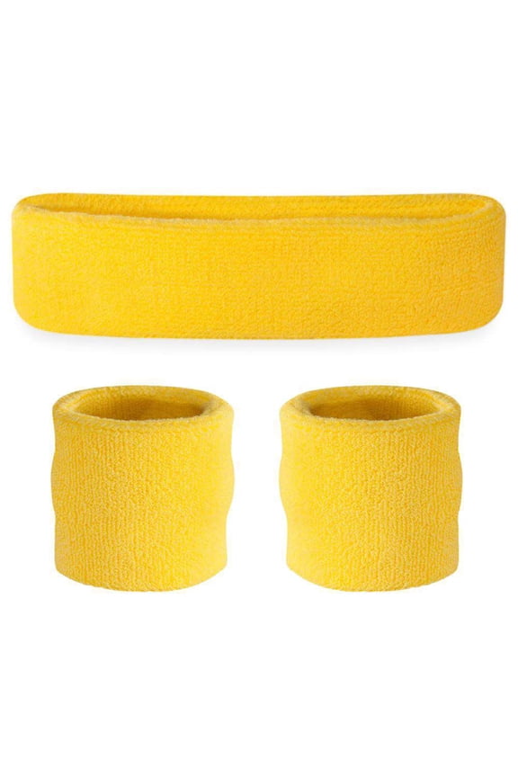 Headband & Wristbands Set (Includes 1 Head Band and 2 Wrist Sweatbands) (Neon Yellow)