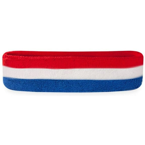 Suddora Kids Athletic Solid Color Cotton-Blend Head Sweatband, Red White and Blue