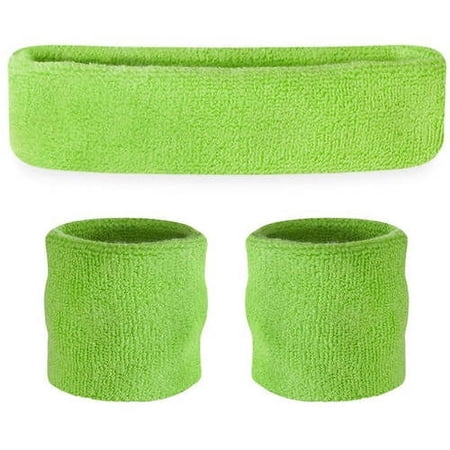 Suddora Kids Headband and Wristbands Set, Neon Green