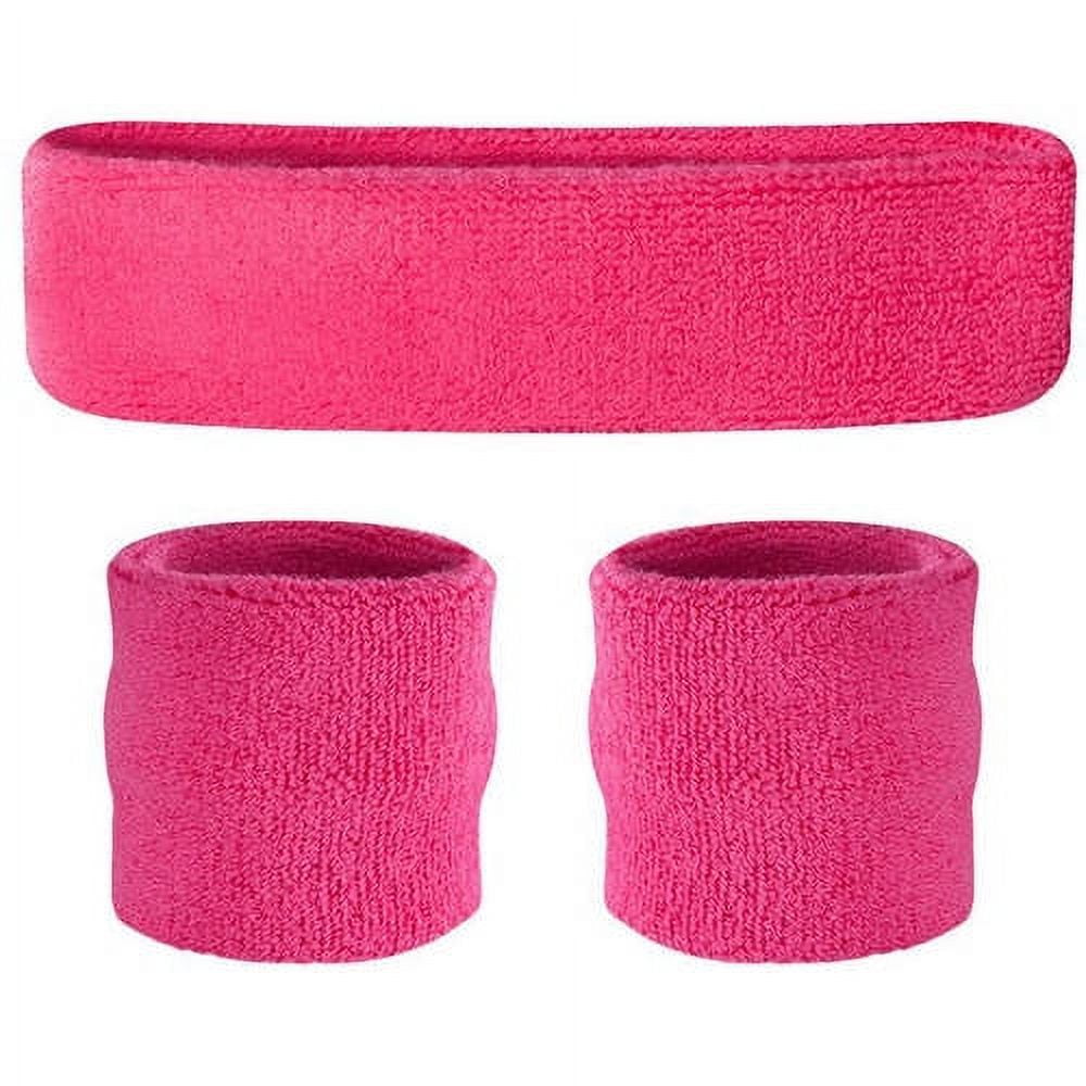 Suddora Kids Headband and Wristbands Set, Neon Pink