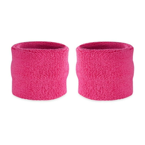 Suddora Kids Wrist Sweatbands - Athletic Cotton Terry Cloth Sports Wristbands for Kids (Pair) (Neon Pink)