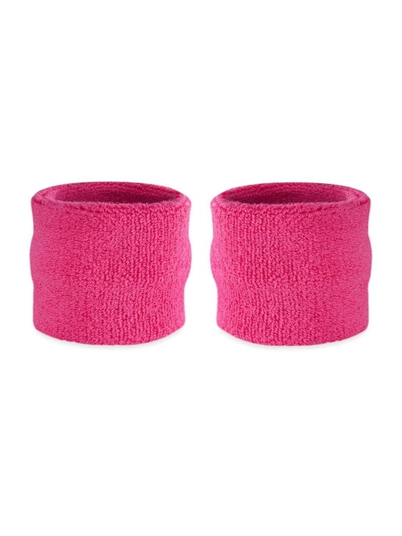 Kids Wrist Sweatbands - Athletic Cotton Terry Cloth Sports Wristbands for Kids (Pair) (Neon Pink)