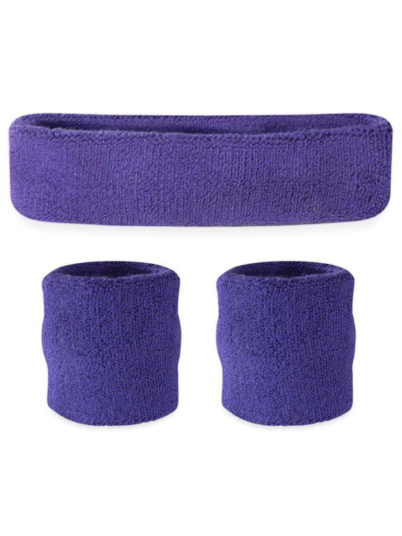 Purple Headband/Wristband Set - Sports Sweatbands for Head and Wrist