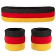thumbnail image 1 of Suddora Striped Sweatband Set - (1 Headband and 2 Wristbands) Cotton for Sports (Black Red Yellow), 1 of 8