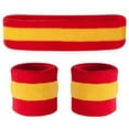 thumbnail image 1 of Suddora Striped Sweatband Set - (1 Headband and 2 Wristbands) Cotton for Sports & More. (Red Yellow Red), 1 of 2