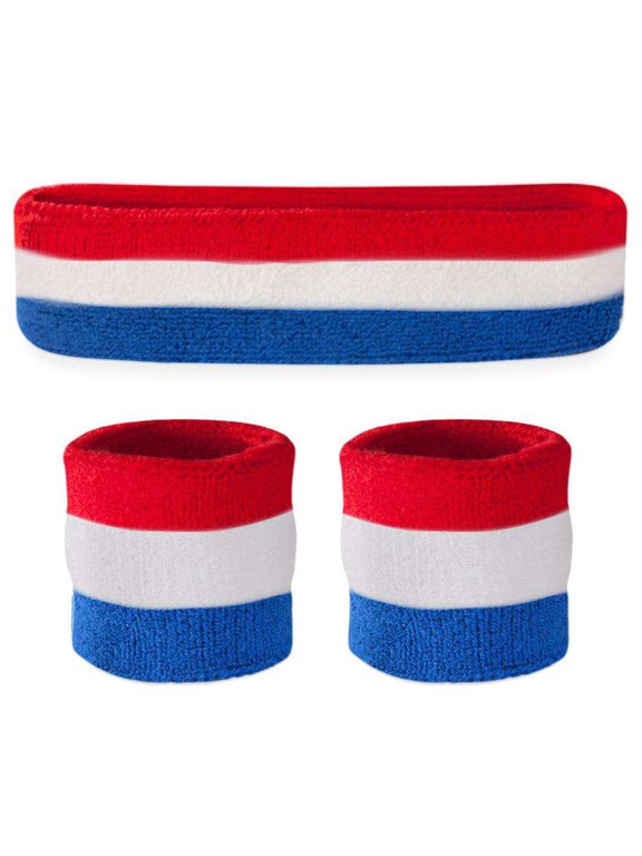 Sweatband Set - (1 Headband and 2 Wristbands) High Quality Cotton for Sports & More