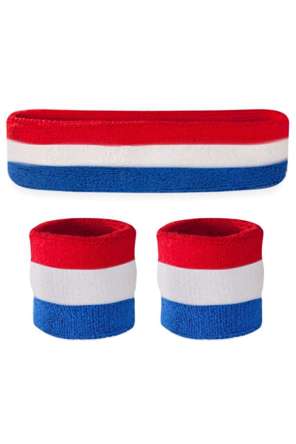 Sweatband Set - (1 Headband and 2 Wristbands) High Quality Cotton for Sports & More