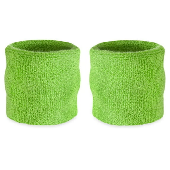 Suddora Wrist Sweatbands Also Available in Neon Colors - Athletic Cotton Terry Cloth Wristband for Sports (Pair) (Neon Green)