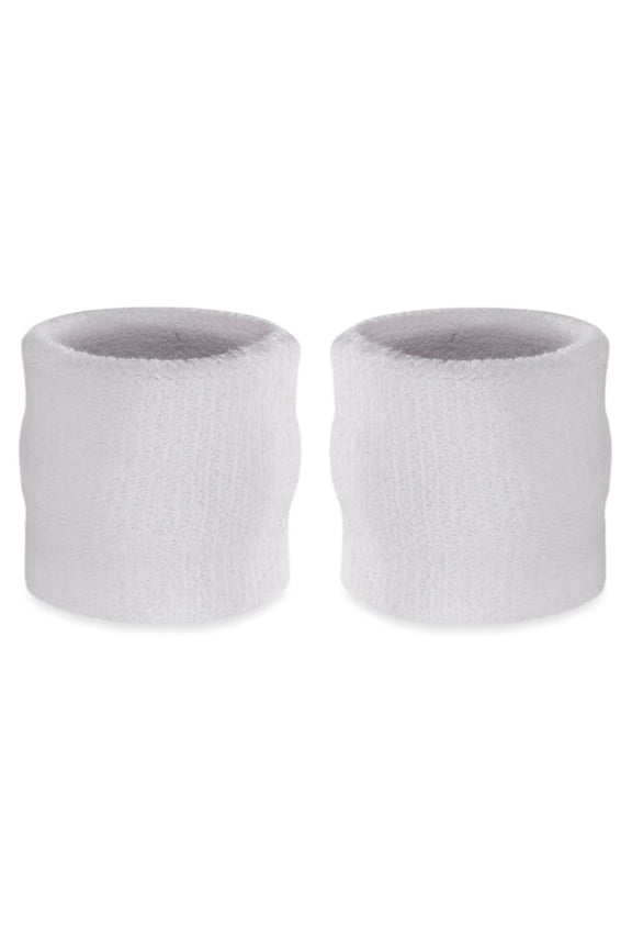 Wrist Sweatbands - Athletic Cotton Terry Cloth Wristband Pair, White
