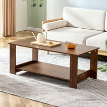 Sudica 43.3" Coffee Table with Storage Shelf Rectangular Rustic Wood Cocktail Table for Living Room,Walnut