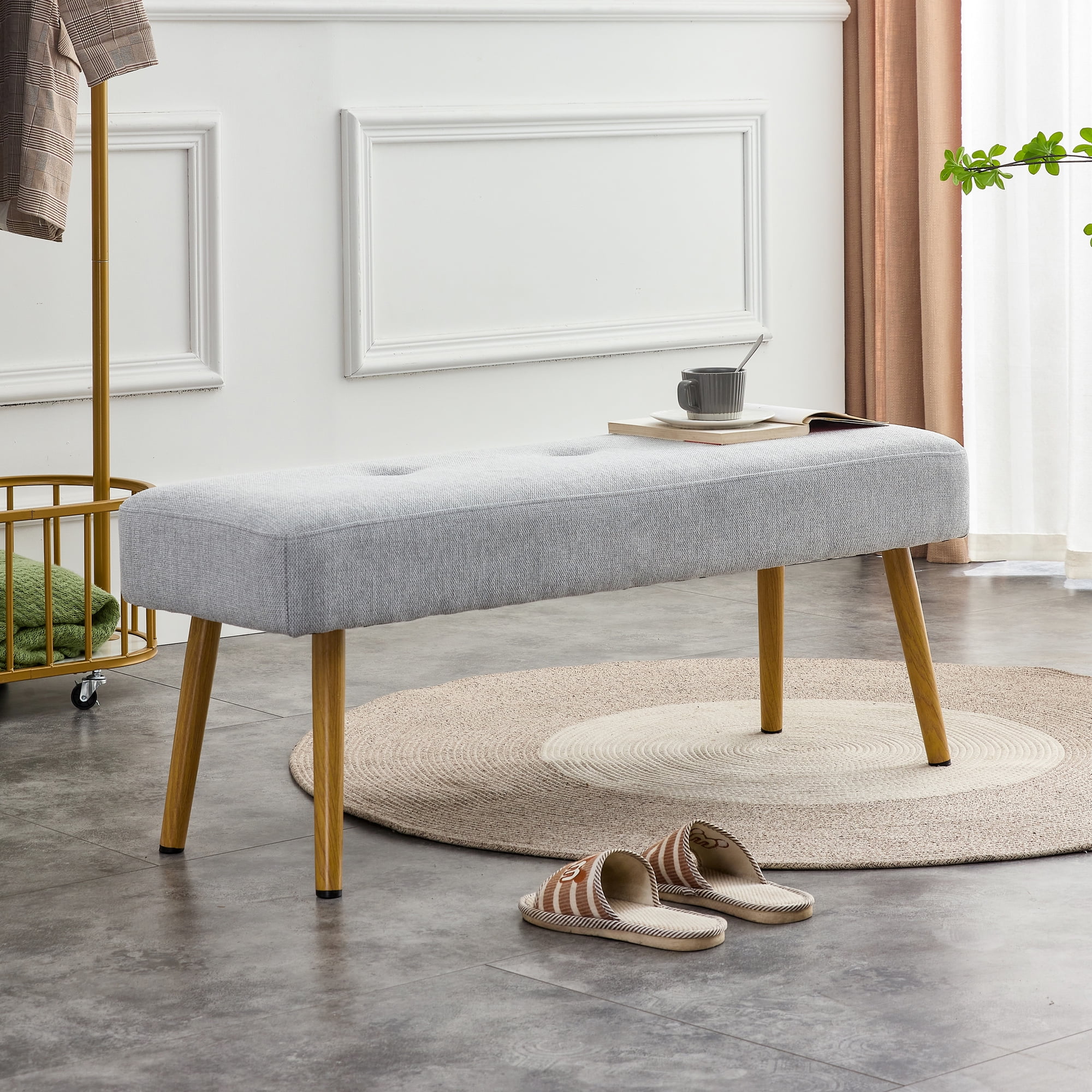 Sudica 45" Linen Tufted Bench Upholstered Bedroom Ottoman Long Bench