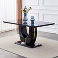 thumbnail image 1 of Sudica 63" Faux Marble Dining Table for 6 Black Faux Marble Dining Room MDF Table with U-Shaped Support, 1 of 8