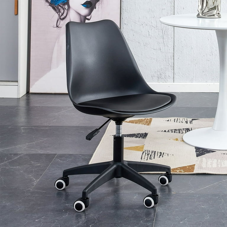 Sudica Black PVC Office Chair with Padded Seat Clear Rolling Desk Chair for Bedroom Walmart