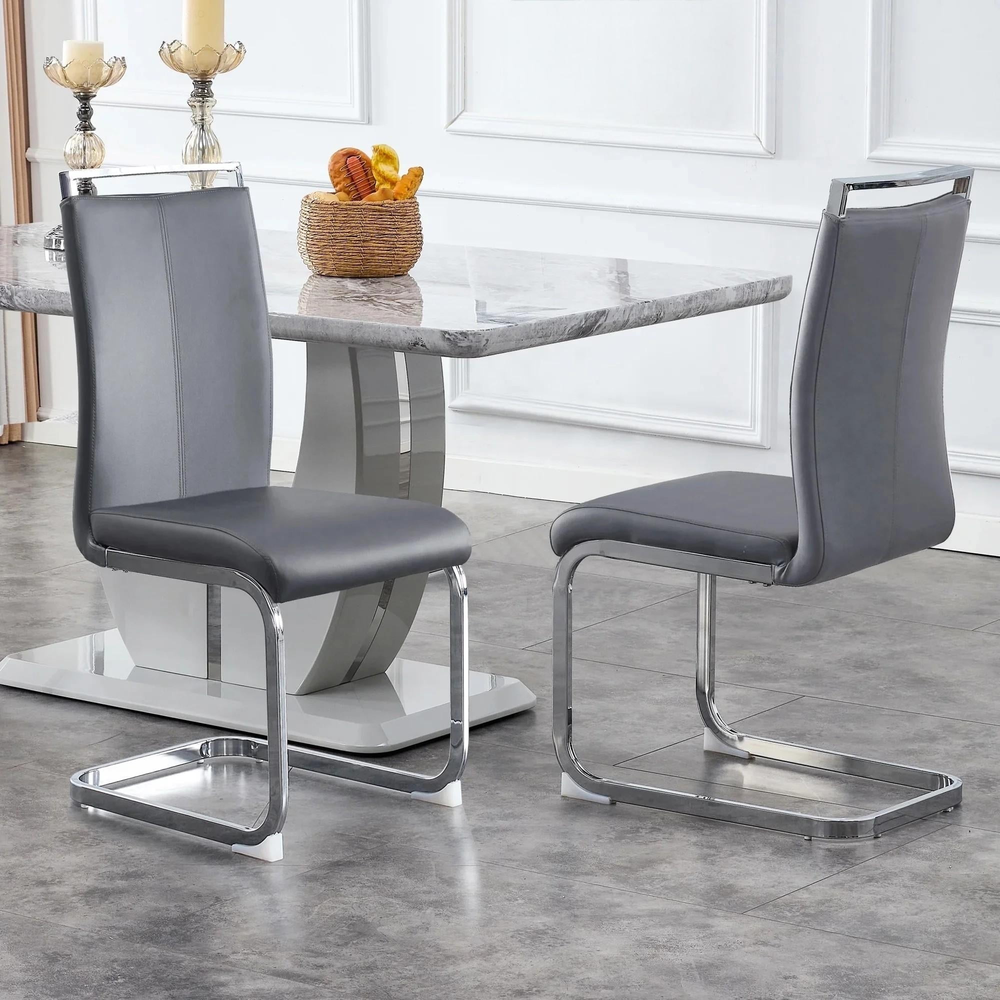 SUDICA Dining Side Chairs Set of 2 Dark Gray PU Leather Upholstered with Chrome Metal Legs for Kitchen Dining Room