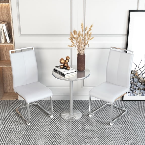 SUDICA Dining Chairs Set of 2 White PU Leather Upholstered Side Chairs with Chrome Metal Legs for Kitchen Dining Room