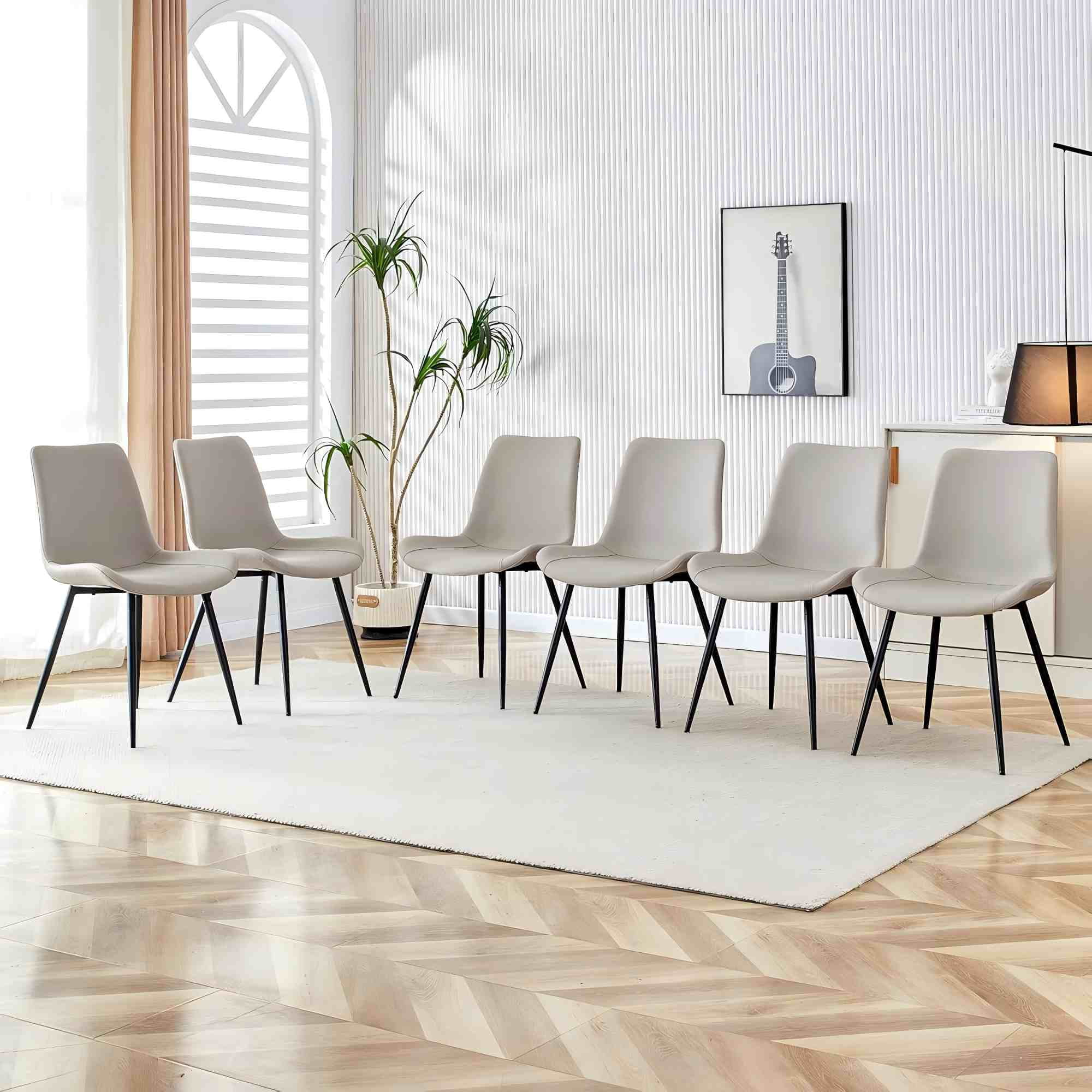 SUDICA 6-Piece Modern Gray Faux Leather Dining Chairs with Upholstered Seat and Metal Legs for Dining Room
