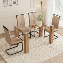 Sudica Dining Set for 4, Glass Rectangular Dining Table Set with Upholstered Dining Chairs