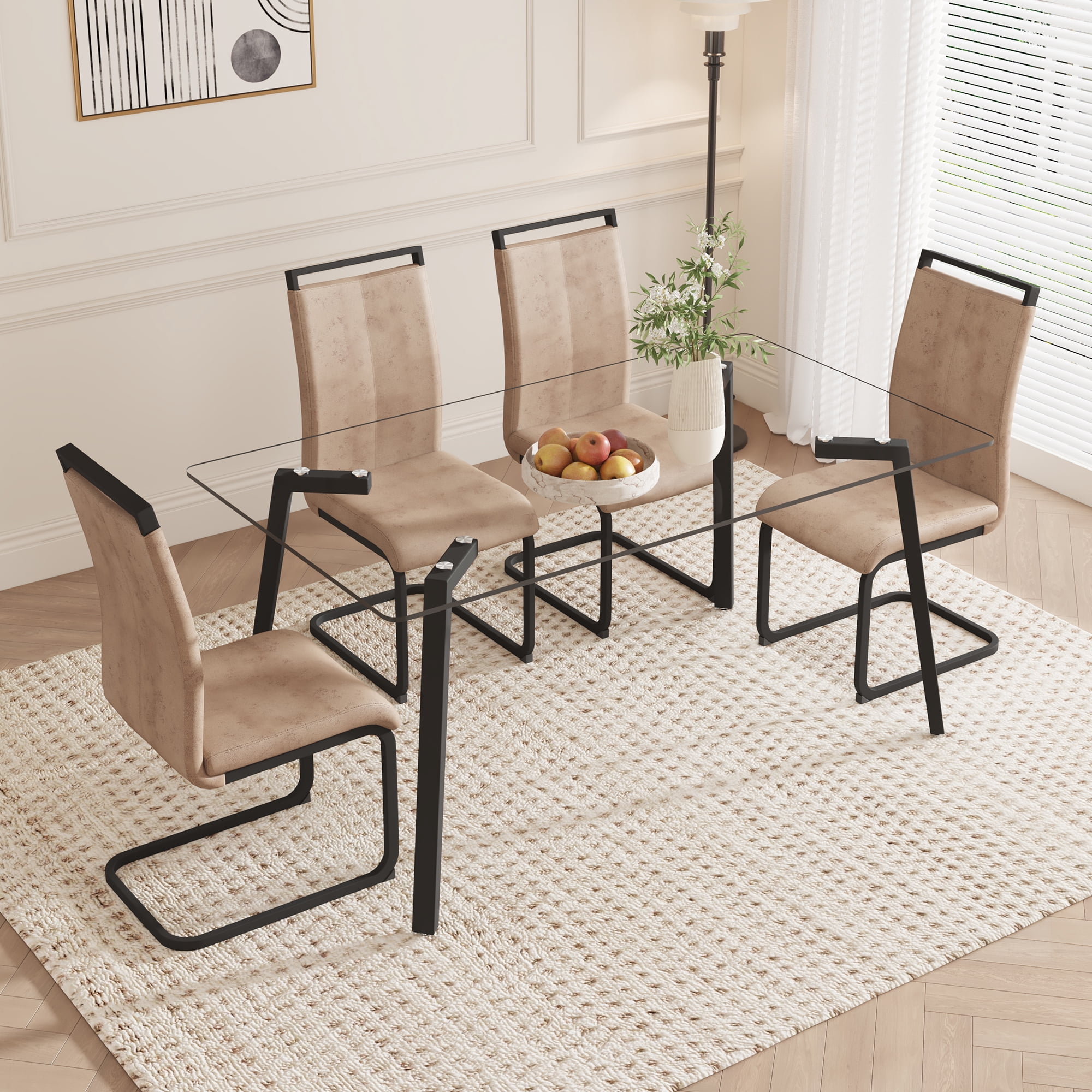 Sudica Dining Set for 4, Glass Rectangular Kitchen Table Set with ...
