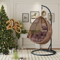 Sudica Egg Swing Chair with Stand Patio Soft Cushion Rattan Wicker Hanging Egg Chair for Bedroom, Garden 350lbs Capacity, Brown