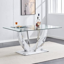 Sudica Glass Dining Table 71" Modern Kitchen Dining Room Table with White Marble U-Shape Base