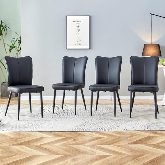 SUDICA Dining Chairs Set of 4, Black PU Leather Upholstered High Back Chairs, Black Metal Legs, For Dining Room Kitchen