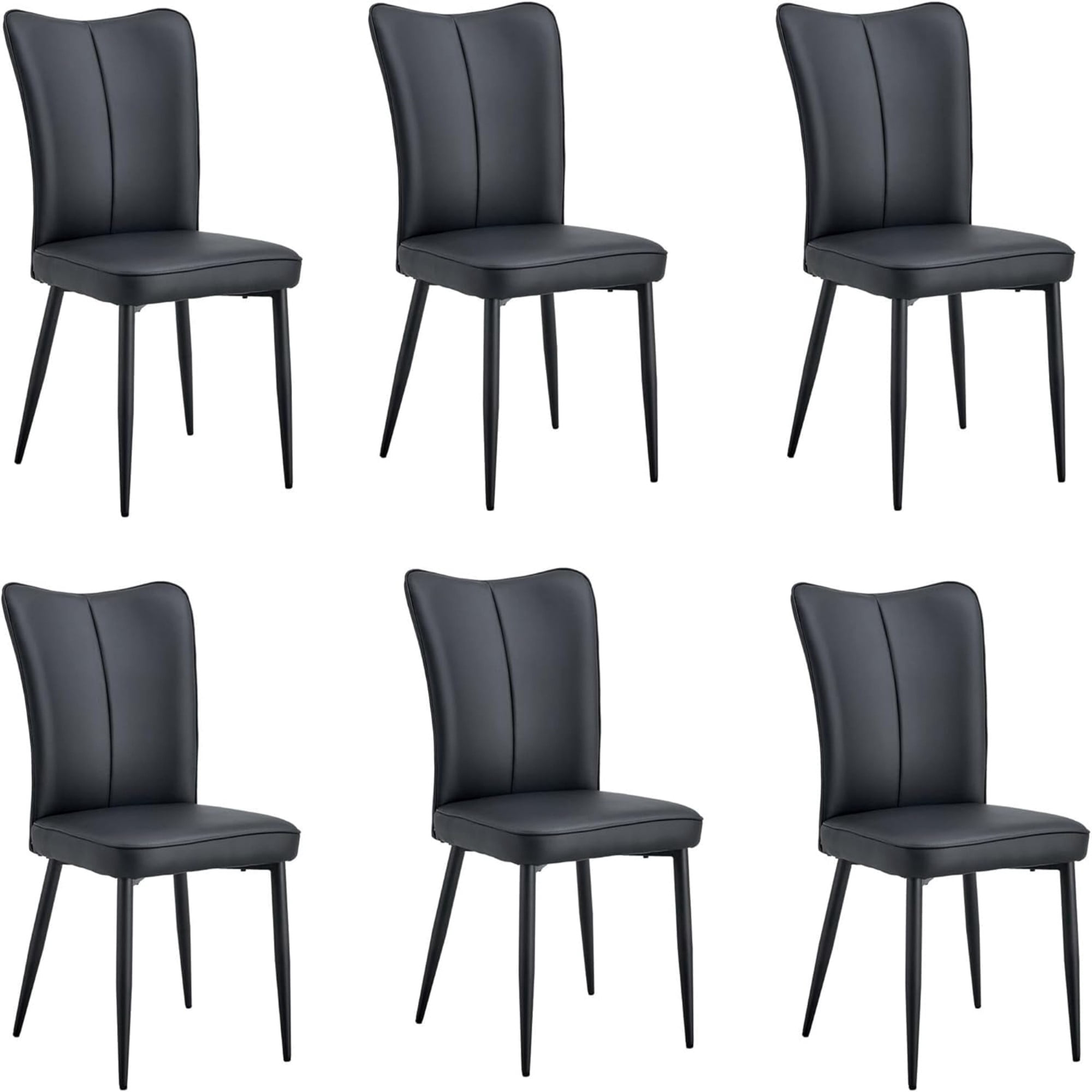 SUDICA Dining Chairs Set of 6, Black Faux Leather Upholstered Side Chairs with Black Metal Legs for Dining Room and Kitchen