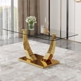 thumbnail image 1 of SUDICA 63 in Glass Dining Table, Rectangular Clear Tempered Top with Gold U-Shaped Base for Home Dining Room Office, 1 of 10