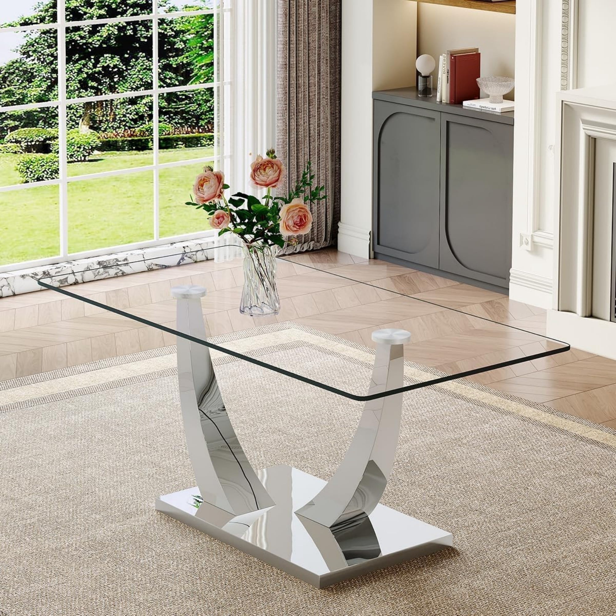 SUDICA, Rectangular Dining Table, 63 Inch, Tempered Glass Top - Walmart.com