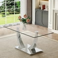 thumbnail image 1 of SUDICA 63 Inch Rectangular Clear Tempered Glass Dining Table 1 Piece, Silver U-Shaped Metal Base for Dining Room Kitchen Apartment, 1 of 9