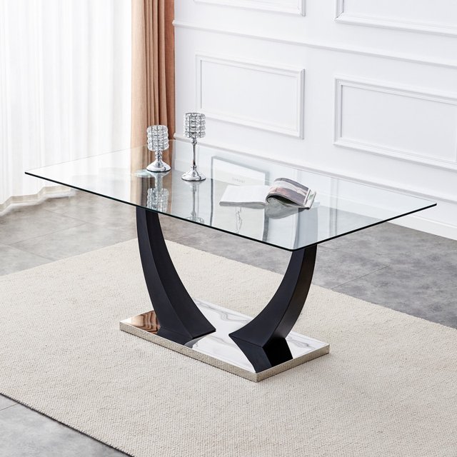 Sudica Modern Glass Dining Table, 67" Large Dining Room Table with