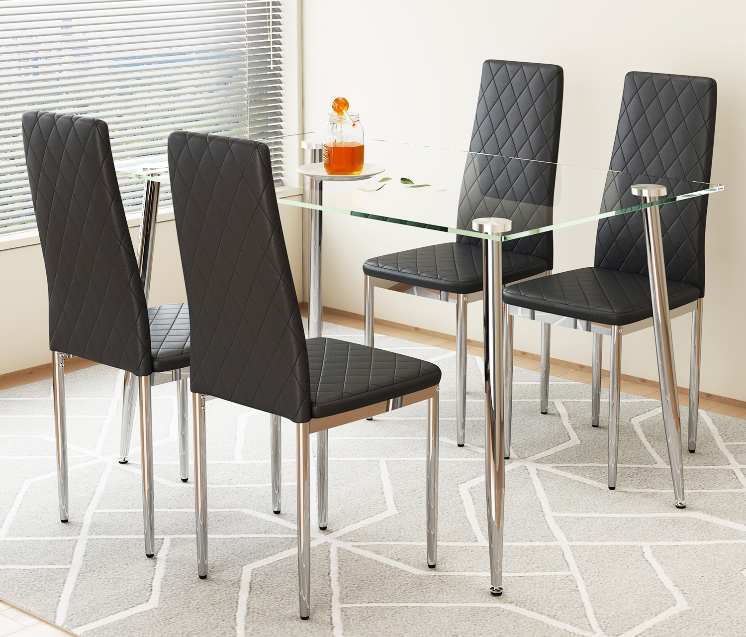 18" Matte Black Metal Dining Chair With Back in a Set of 2