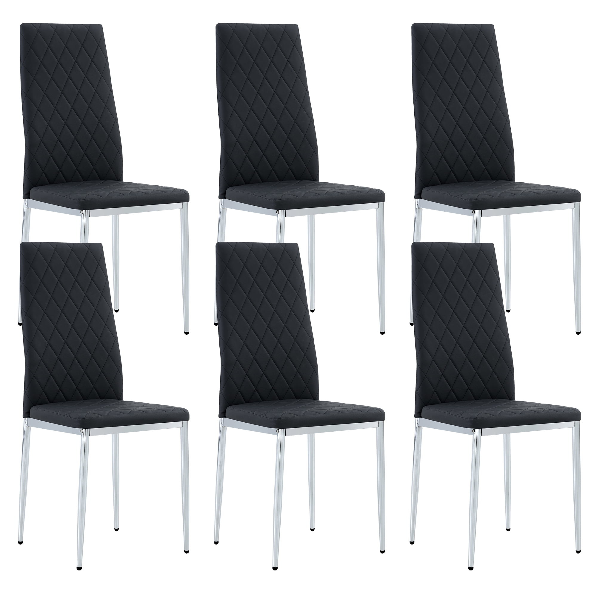 Sudica Upholstered Black Dining Chairs Set of 6 PU Leather Kitchen ...