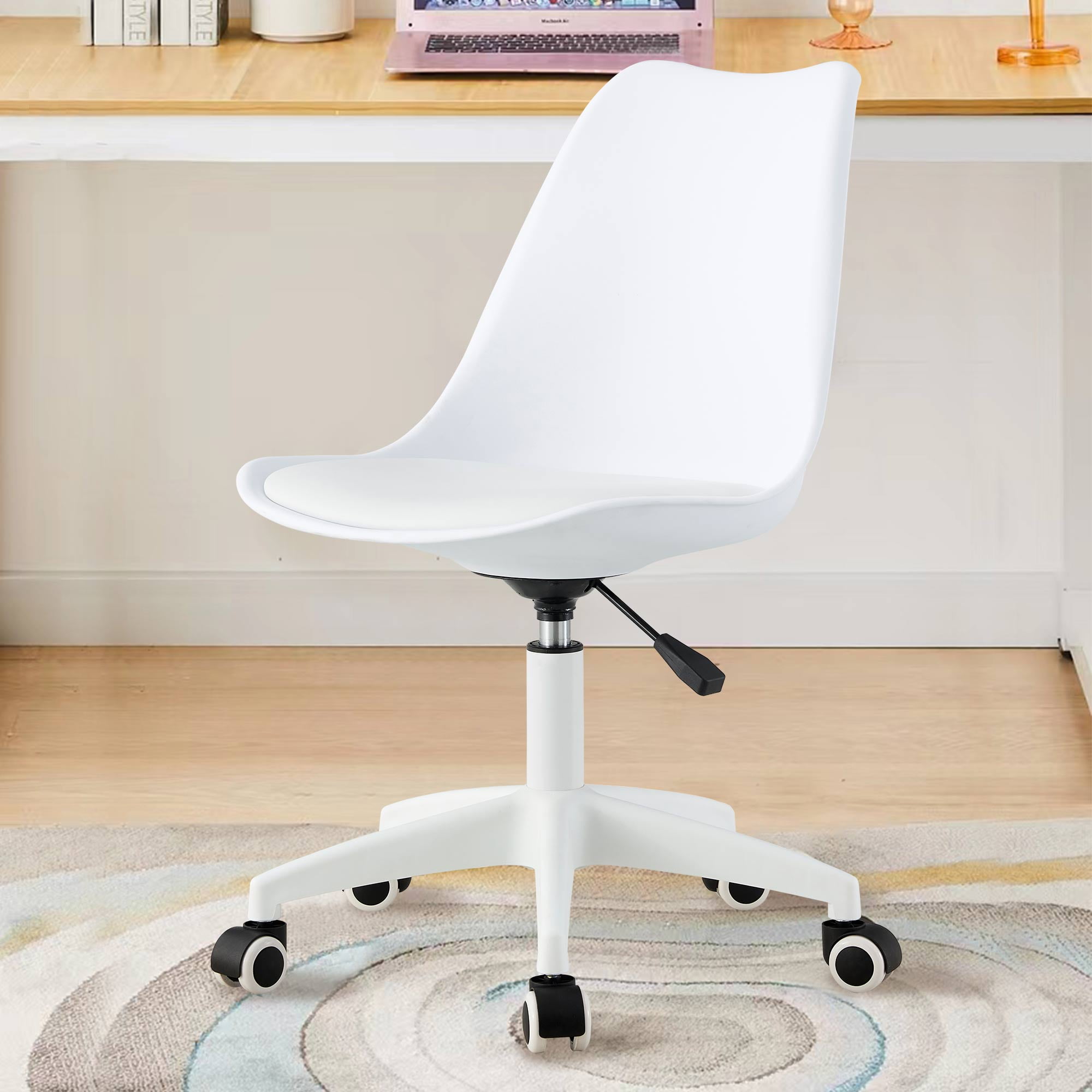 Sudica White PVC Office Chair with Padded Seat Clear Rolling Desk Chair for Bedroom Walmart