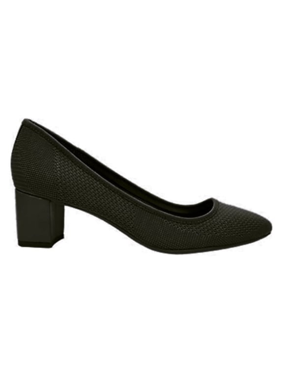 Women Barclay Black Knit Leather Texture Blocked Heel Comfort Pumps