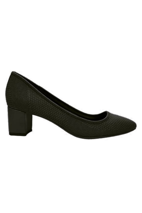 Women Barclay Black Knit Leather Texture Blocked Heel Comfort Pumps
