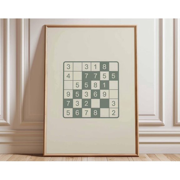 Sudoku Vintage Minimalist Number Game Wall Art Print, Unframed Paper Poster 8x10in