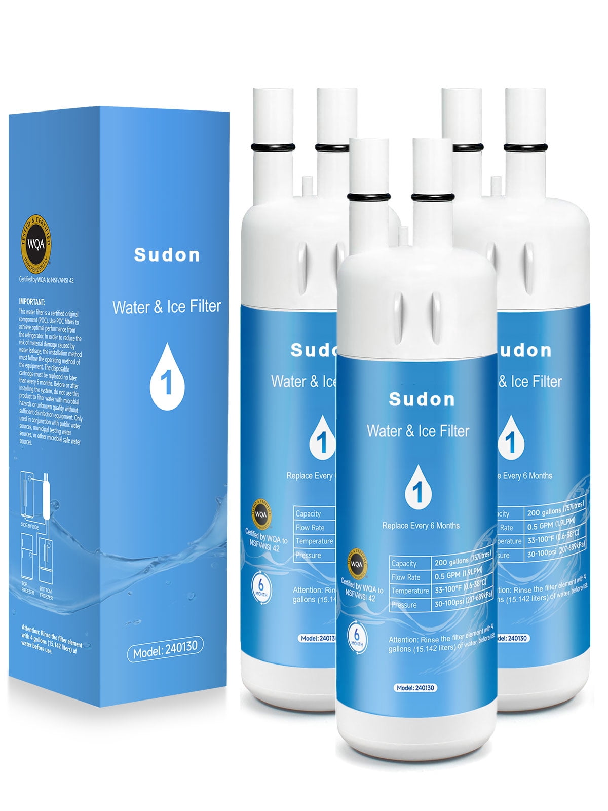 Sudon EDR1RXD1 Water Filter 1 Compatible with Whirlpool Refrigerator Everydrop 1 W10295370A W10295370 WHR1RXD1 Replacement for Kenmore 46-9081 46-9930 P5WB2L P8RFWB2L P8WB2L P4RFWB Ice Filters 3-Pack