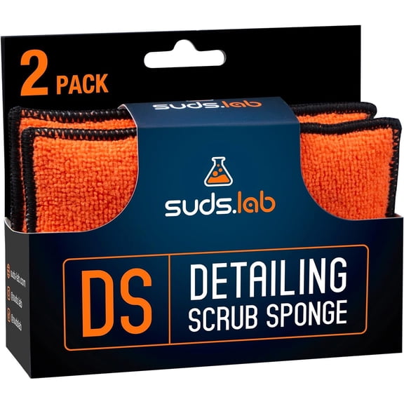 Suds Lab DS Microfiber Detailing Scrub Pad 2 Pack - Car Interior Cleaning & Pads Safe On Leather, Vinyl, Plastic, Etc.