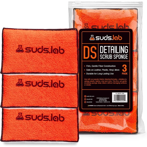 Suds Lab DS Microfiber Detailing Scrub Pad 3 Pack - Car Interior Cleaning & Pads Set of Safe On Leather, Vinyl, Plastic, Etc.